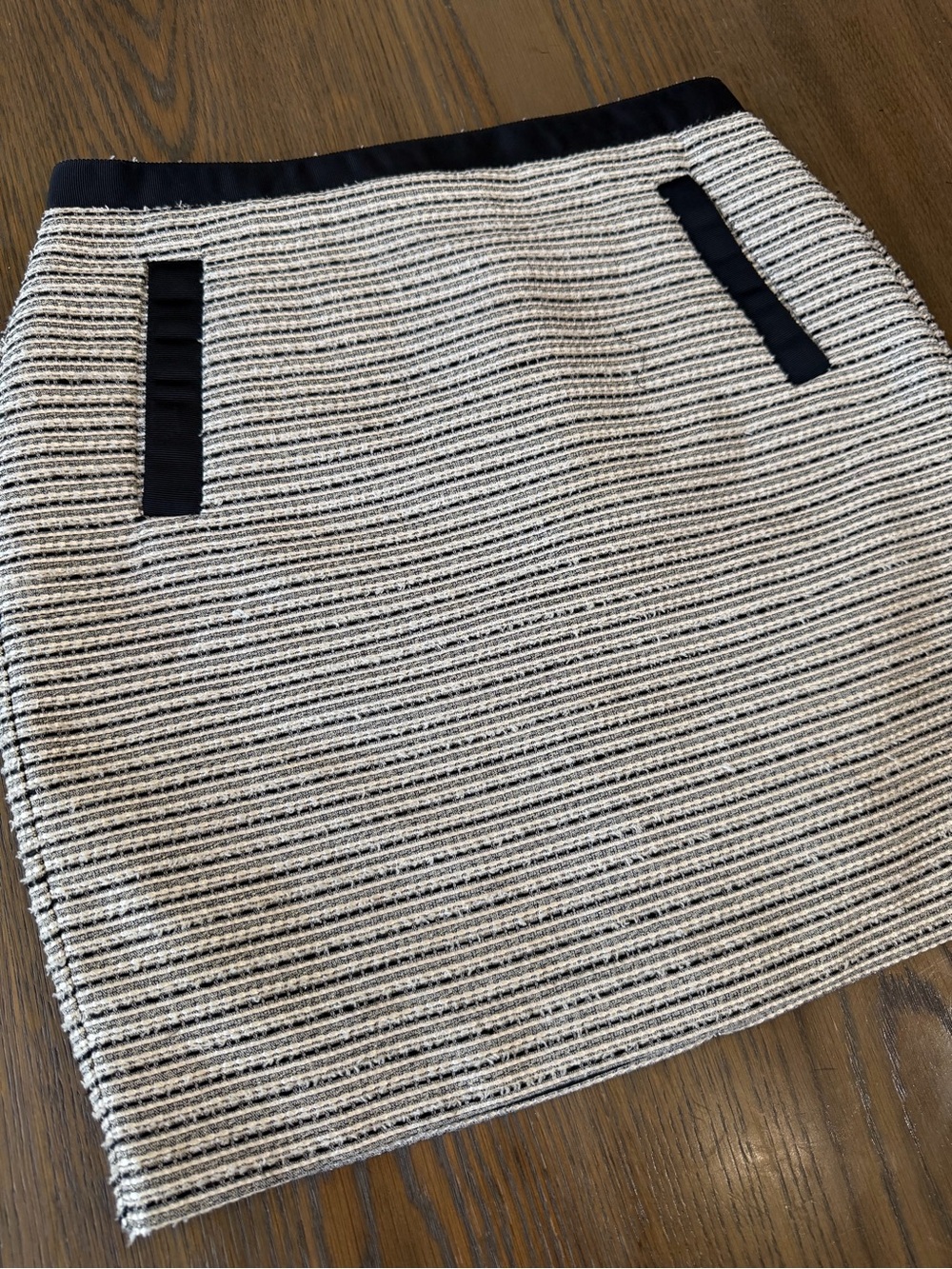 LOFT Black and White Striped Tweed Mini Skirt with shimmery thread
